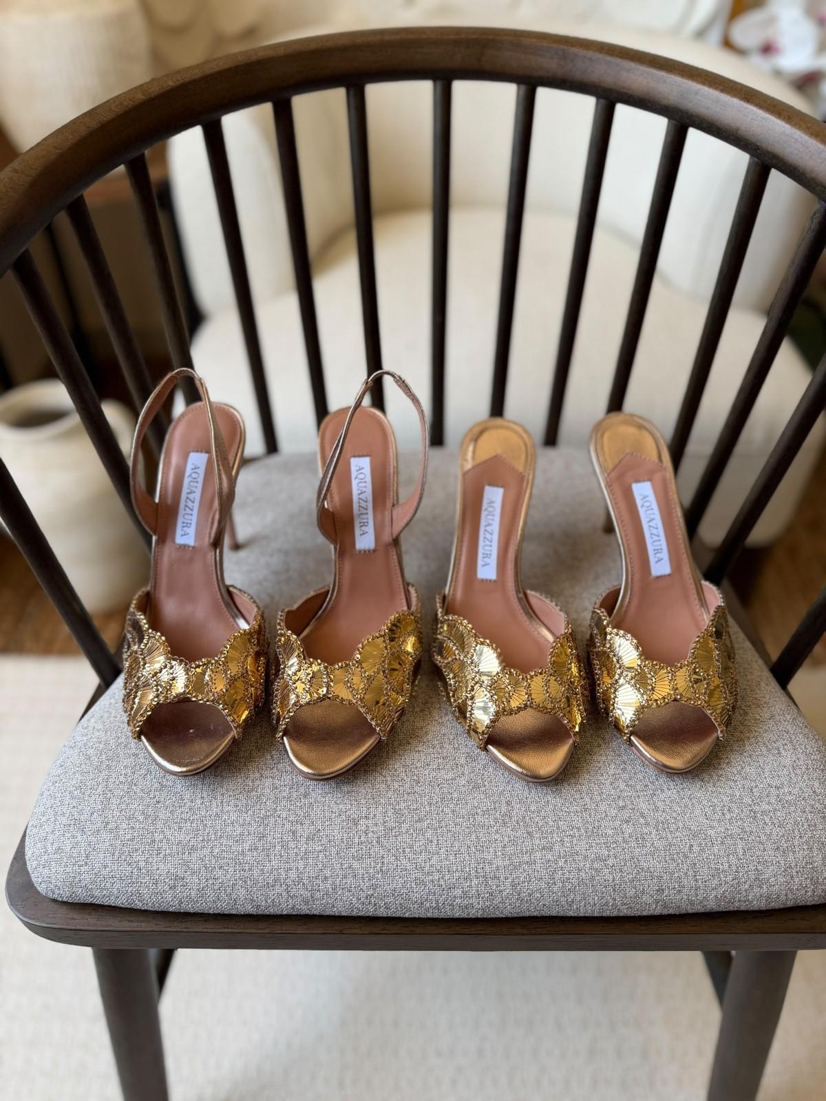 Aquazzura Gold Sequin Slingback Sandals