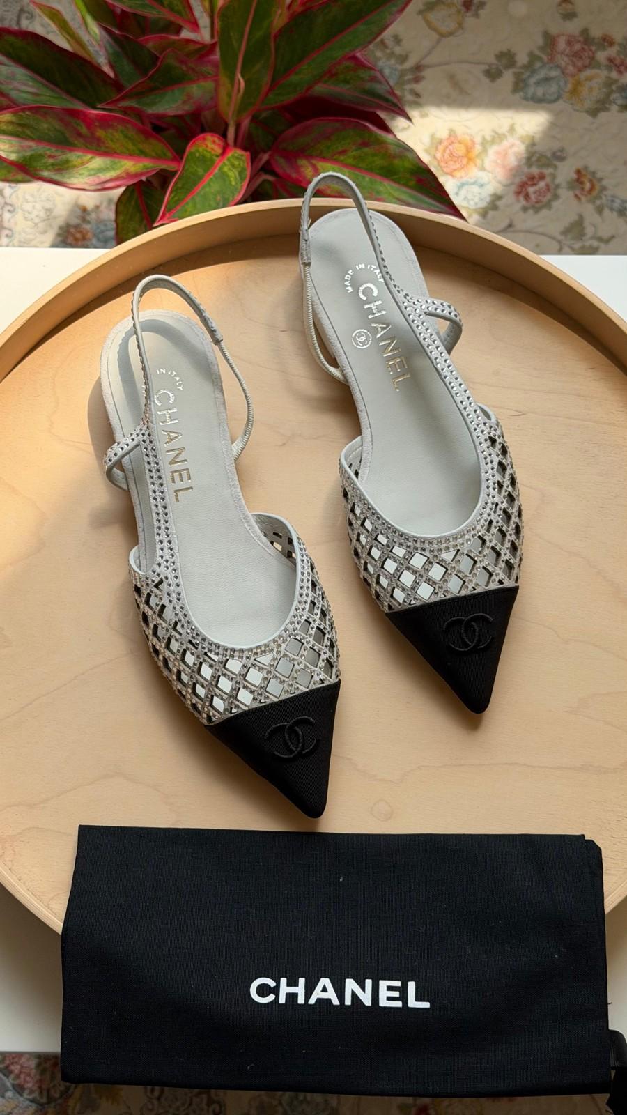 Chanel woven lattice slingback heels · 2