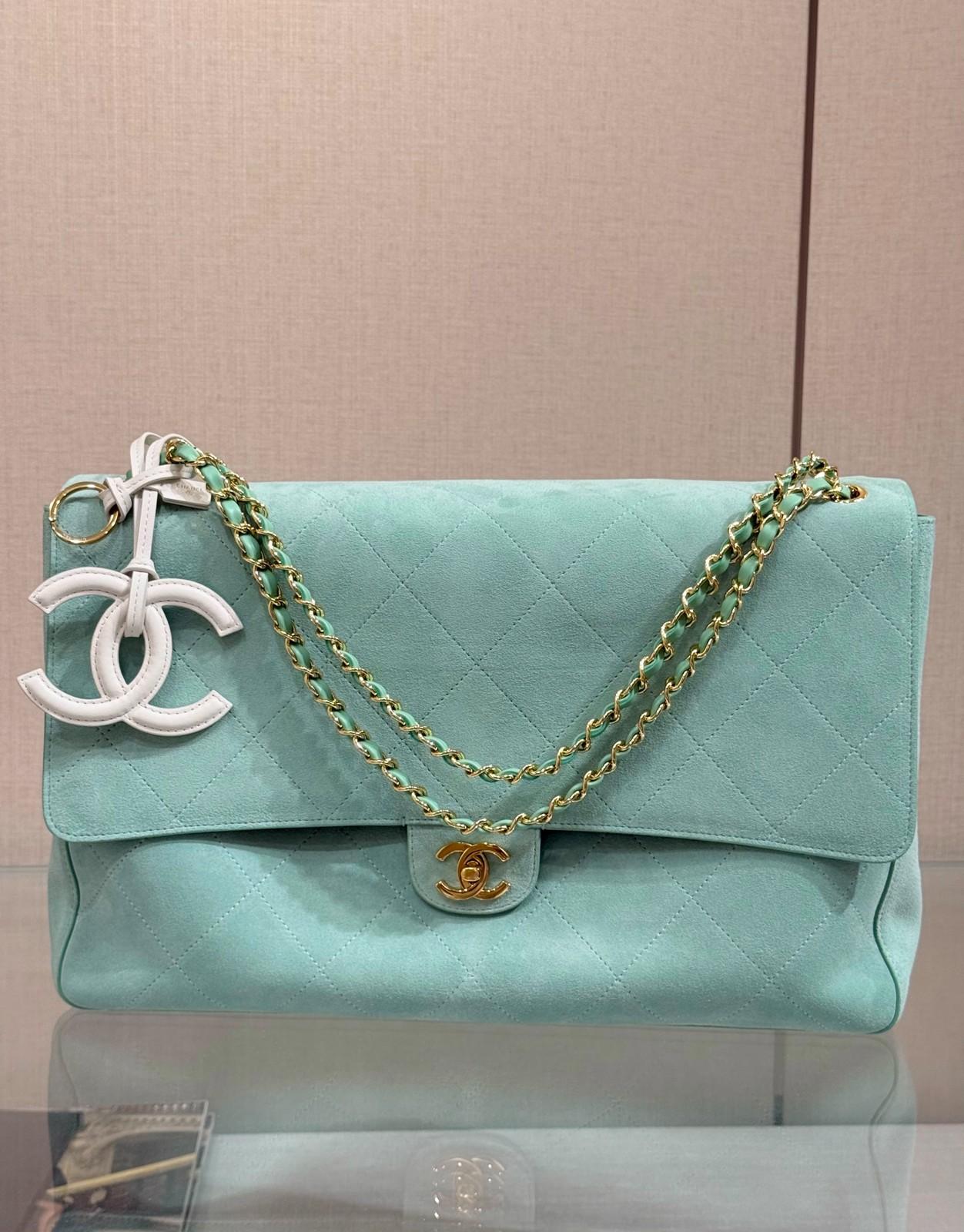 Chanel Classic Flap bag in mint green suede