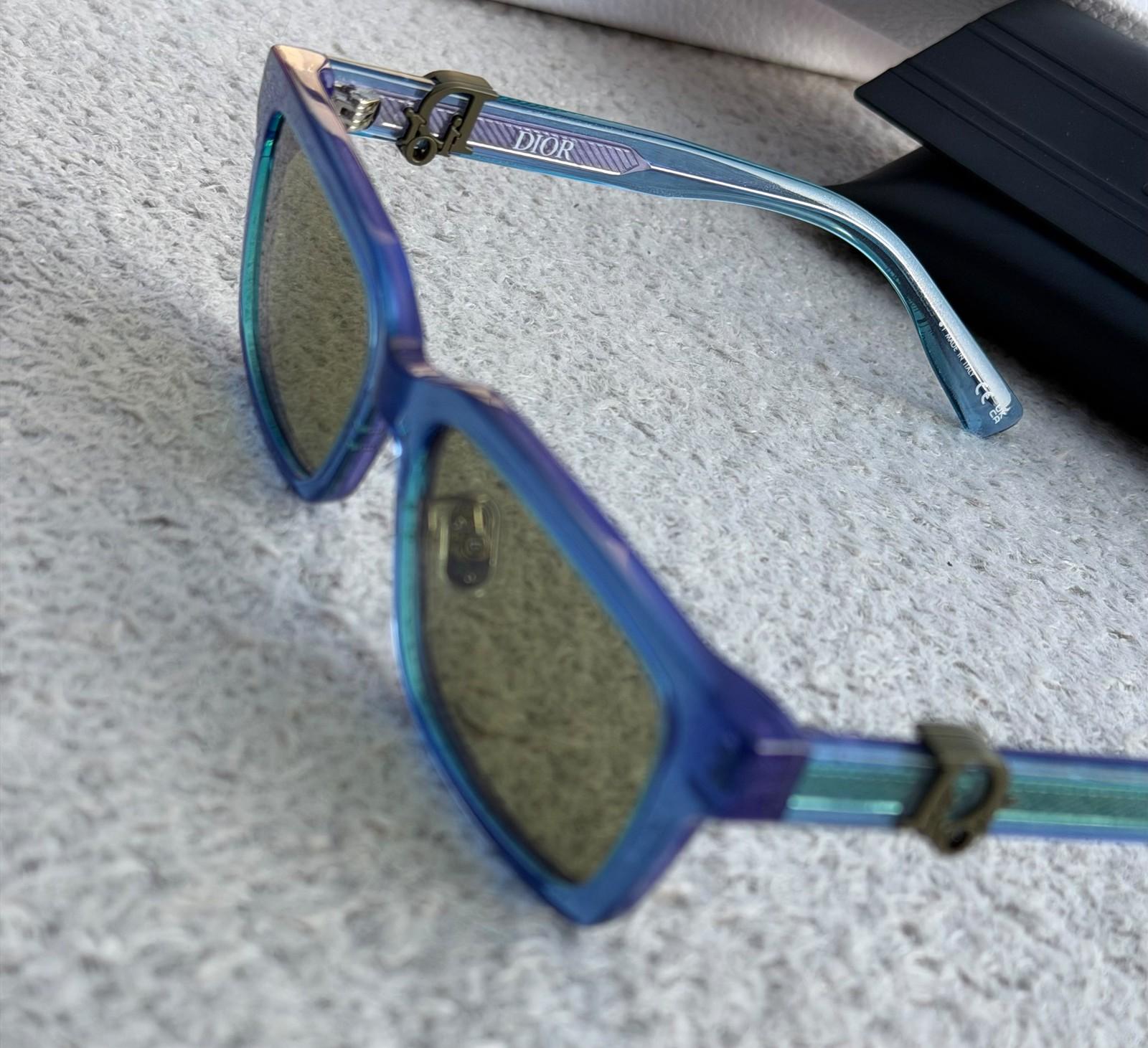 Dior blue acetate sunglasses with CD buckle temple · 2