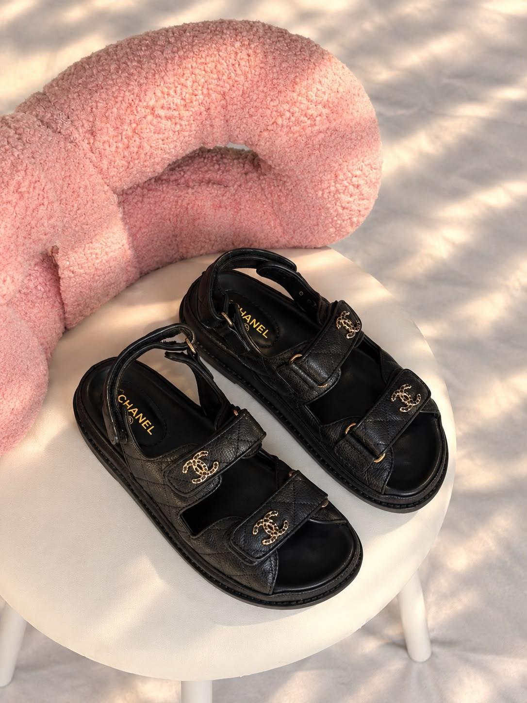 Chanel Quilted Calfskin Dad Sandals with CC Logo · 2