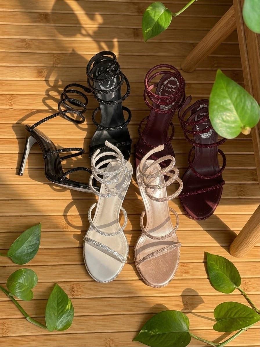René Caovilla Crystal-Coil Strappy High Heel Sandals