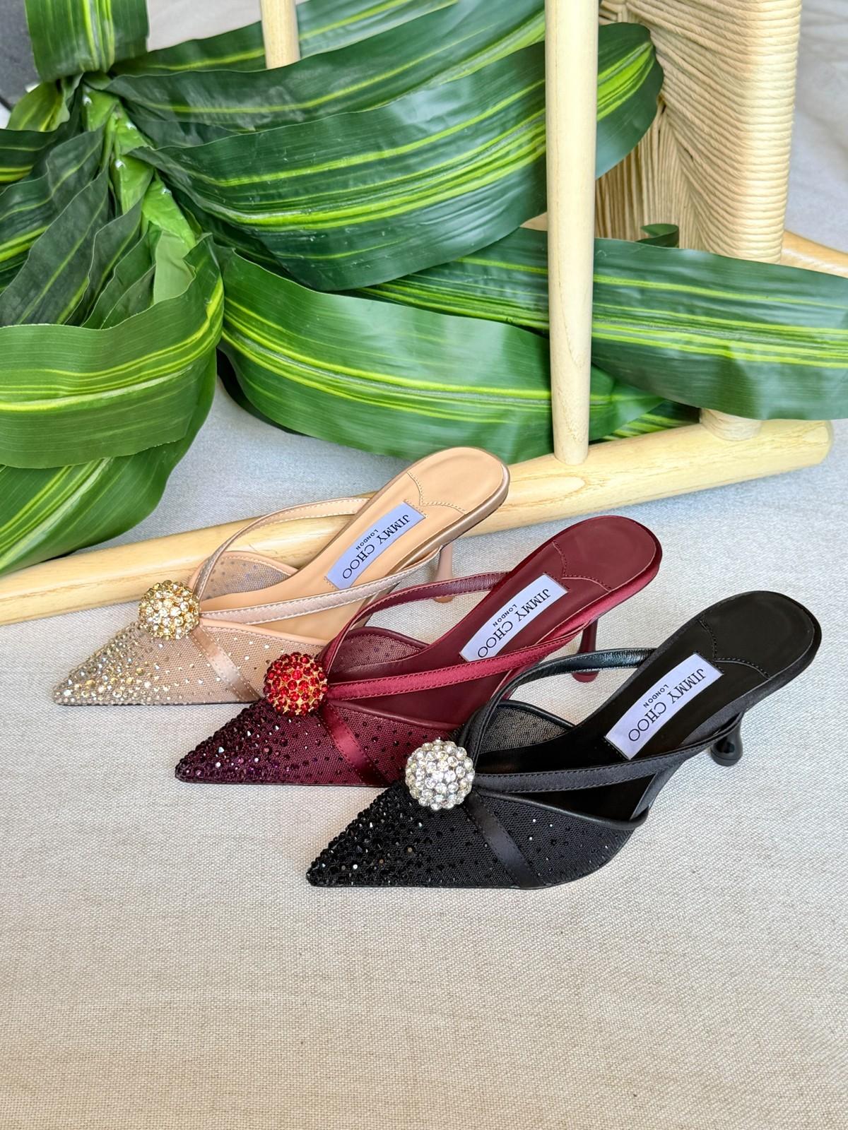 Jimmy Choo Crystal-Embellished Pointed Slingback Mule Heels · 2