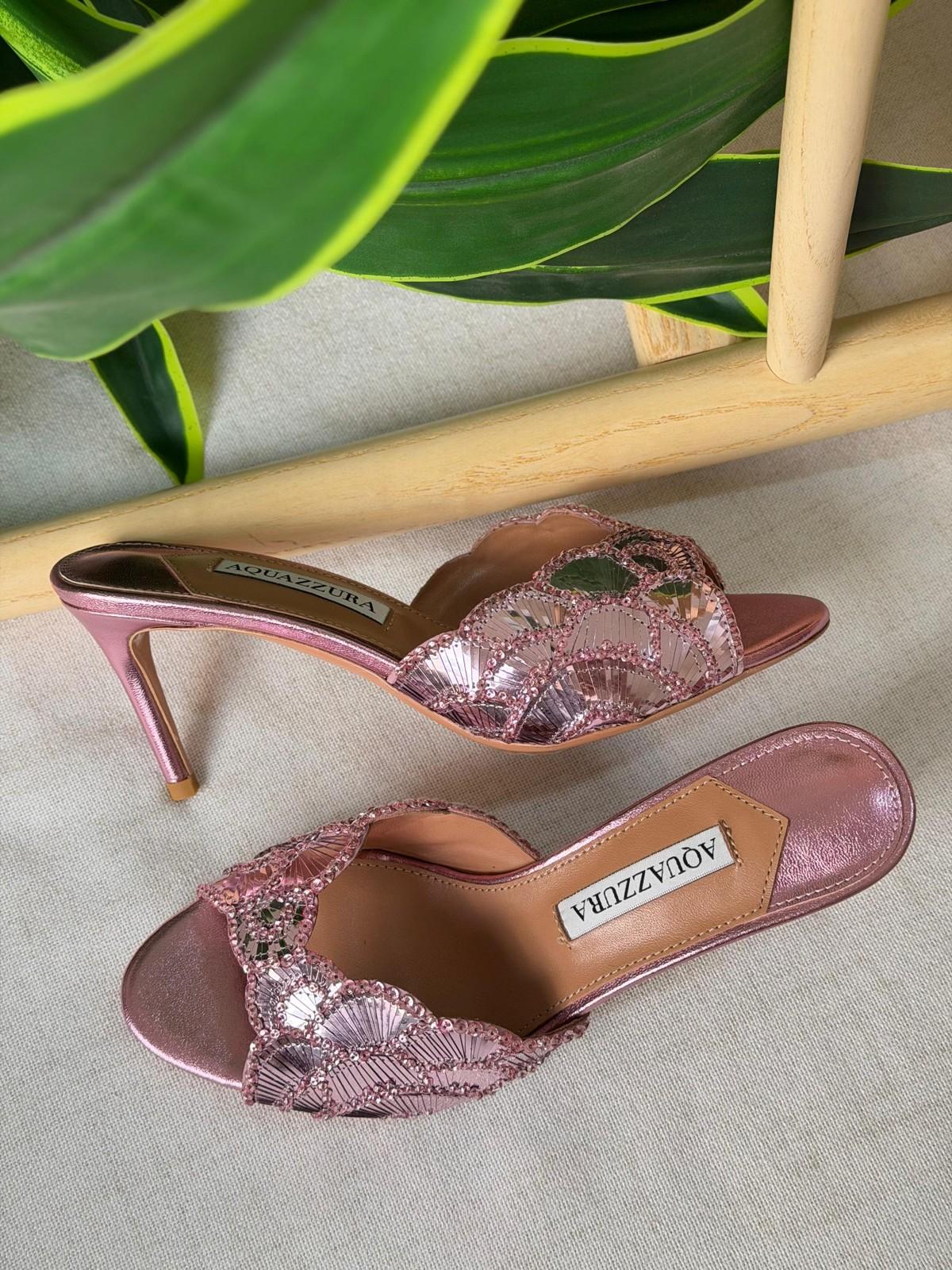 Aquazzura Pink Embellished Sequin Mule Sandal · 2