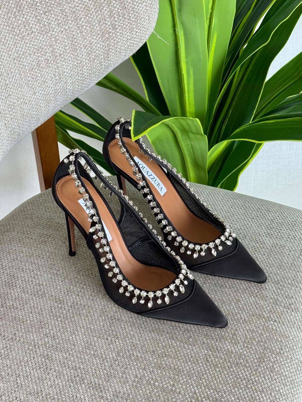 Aquazzura crystal-embellished mesh slingback pumps · 2