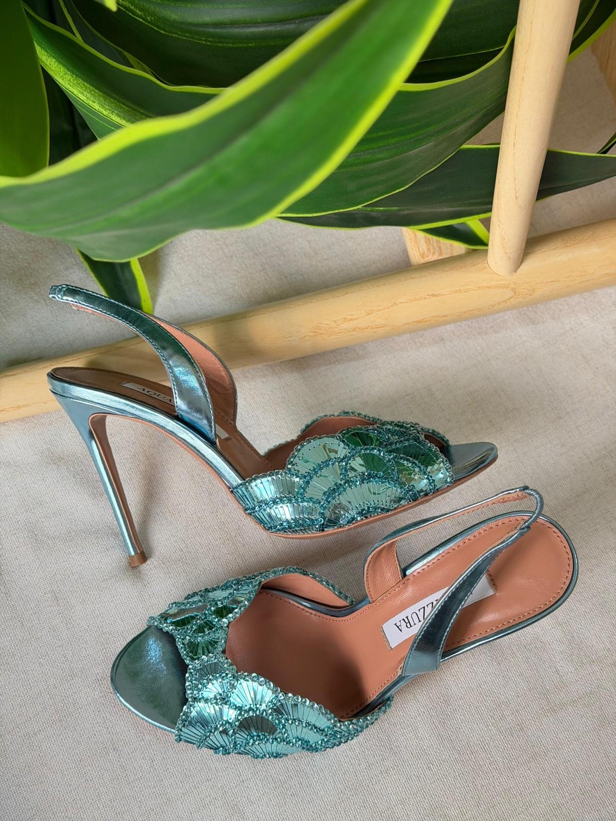 Aqua.zzura Mint Green Beaded Slingback Peep-Toe Stiletto Sandal · 2