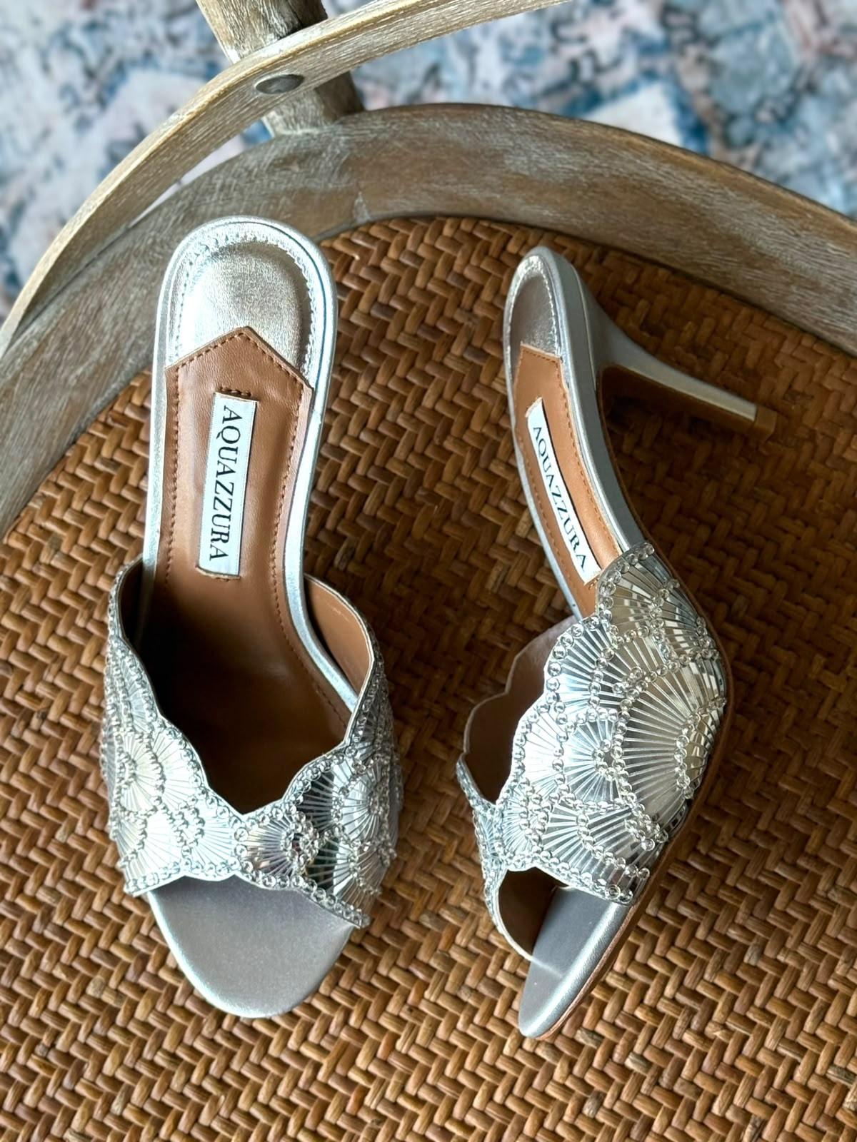 Aquazzura embellished slingback heels in silver · 3