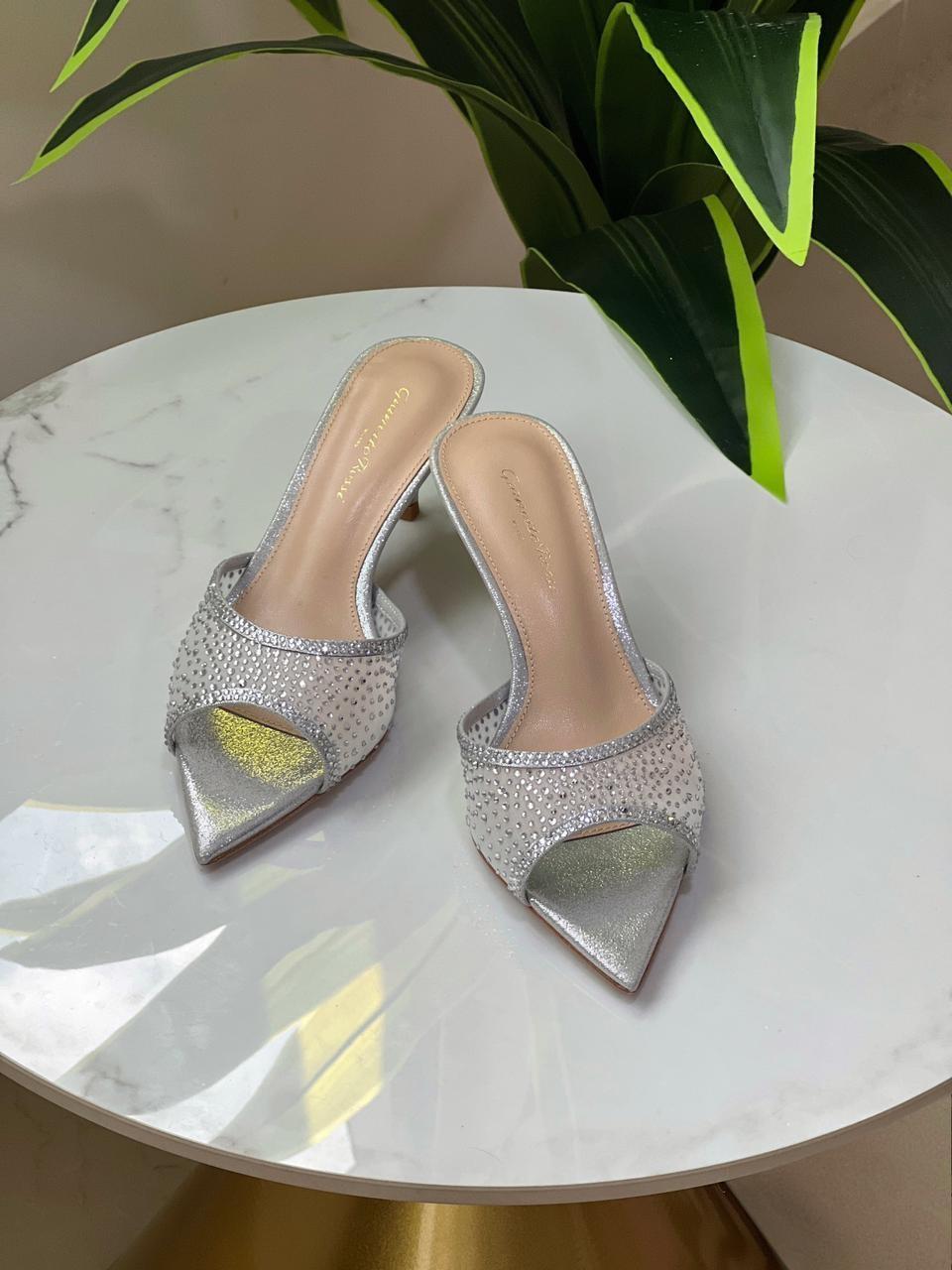 Gianvito Rossi Rania crystal mesh mule in silver glitter · 2