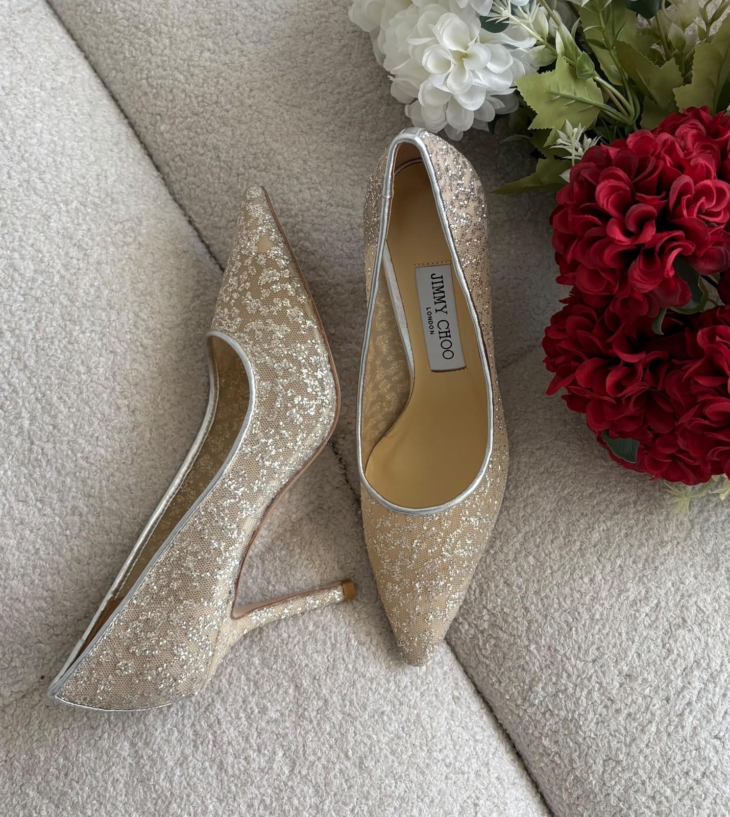 Jimmy Choo gold glitter pointed pumps with stiletto heel · 3