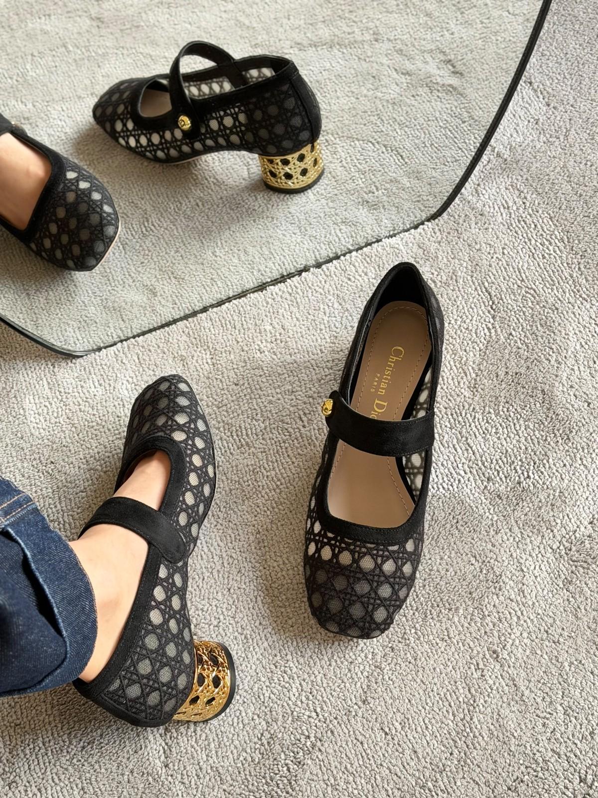 Dior Baby-D Mary Jane Pump in Black Cannage Mesh with Gold-Tone Heel · 2
