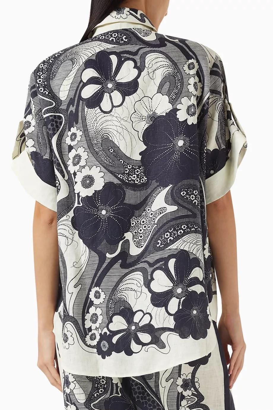 ALEMAIS Printed Shirt and Wide-Leg Pant Set with Matching Tote · 2