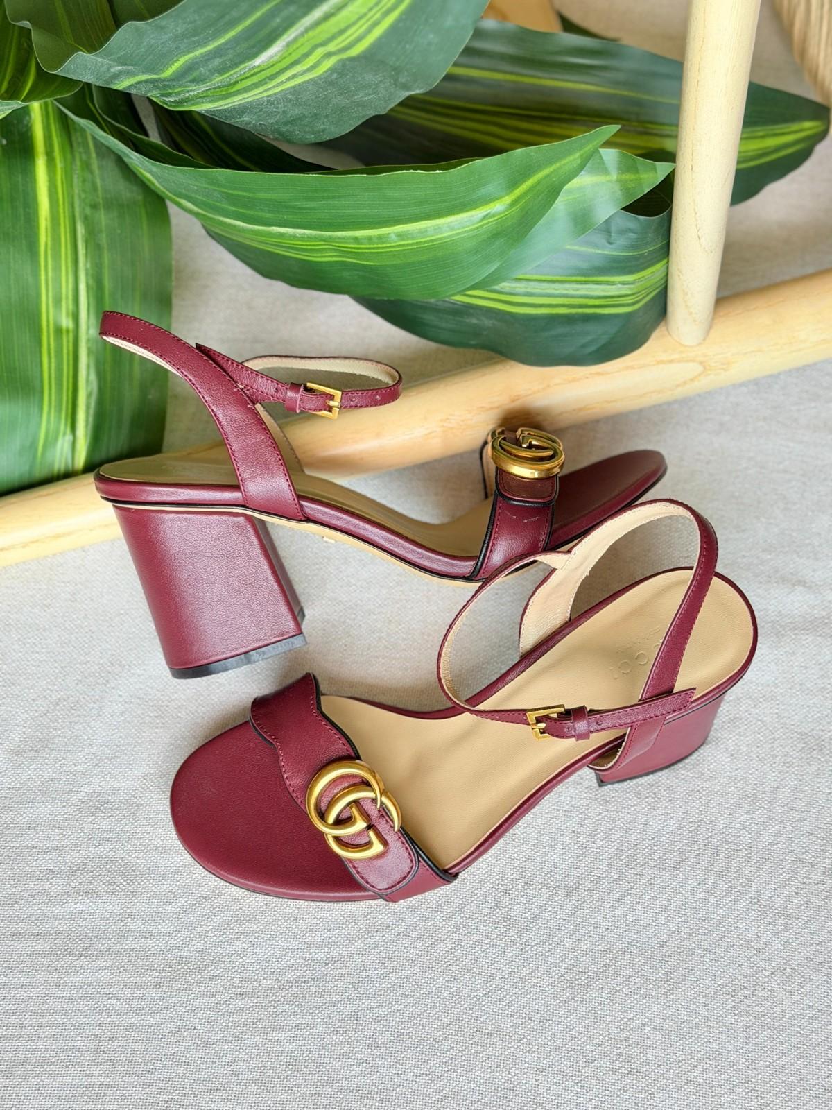 Gucci GG Marmont Slingback Block-Heel Sandal in Leather · 3