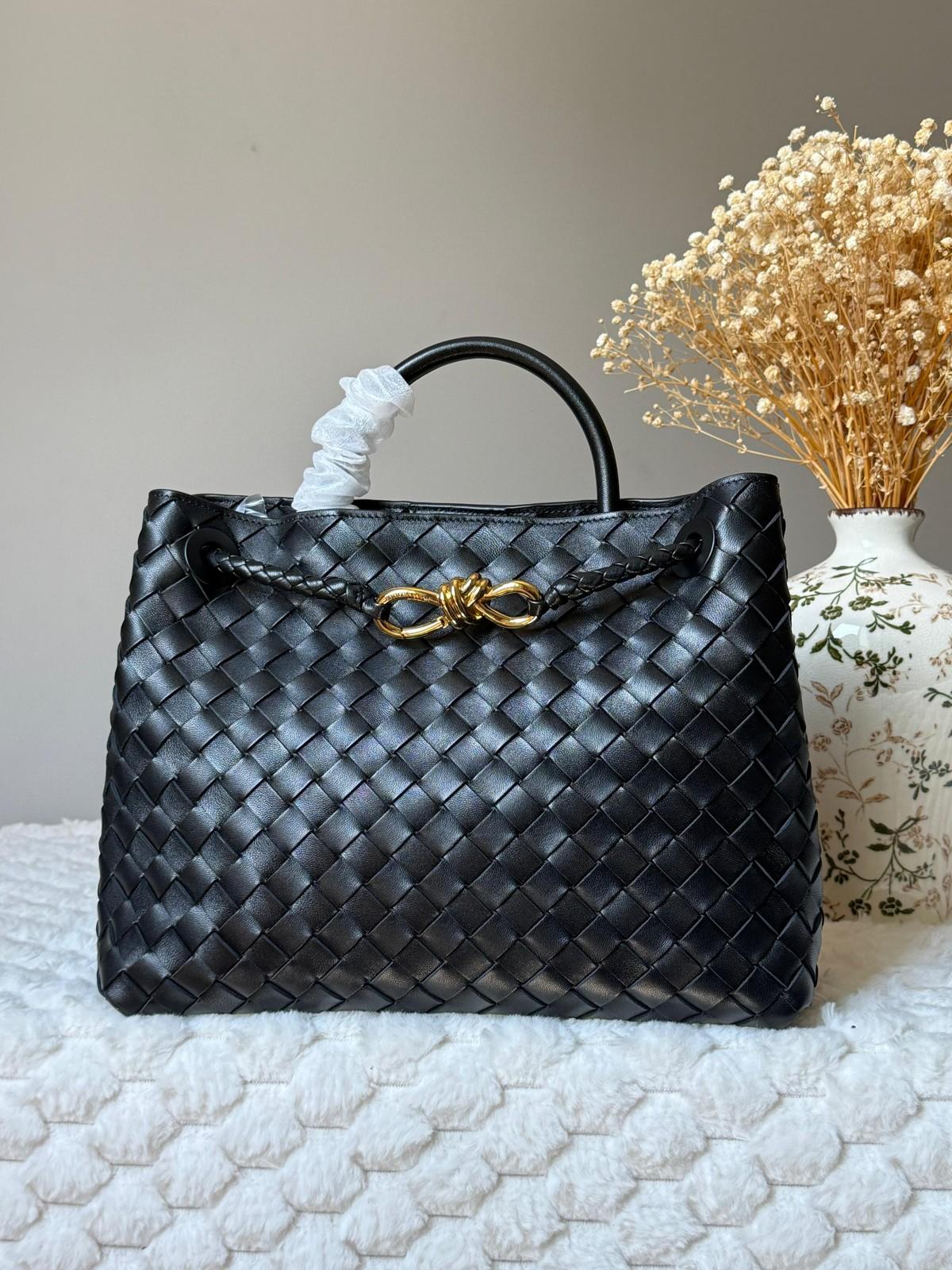 Woven Leather Top-Handle Tote with Gold Bow Clasp · 2