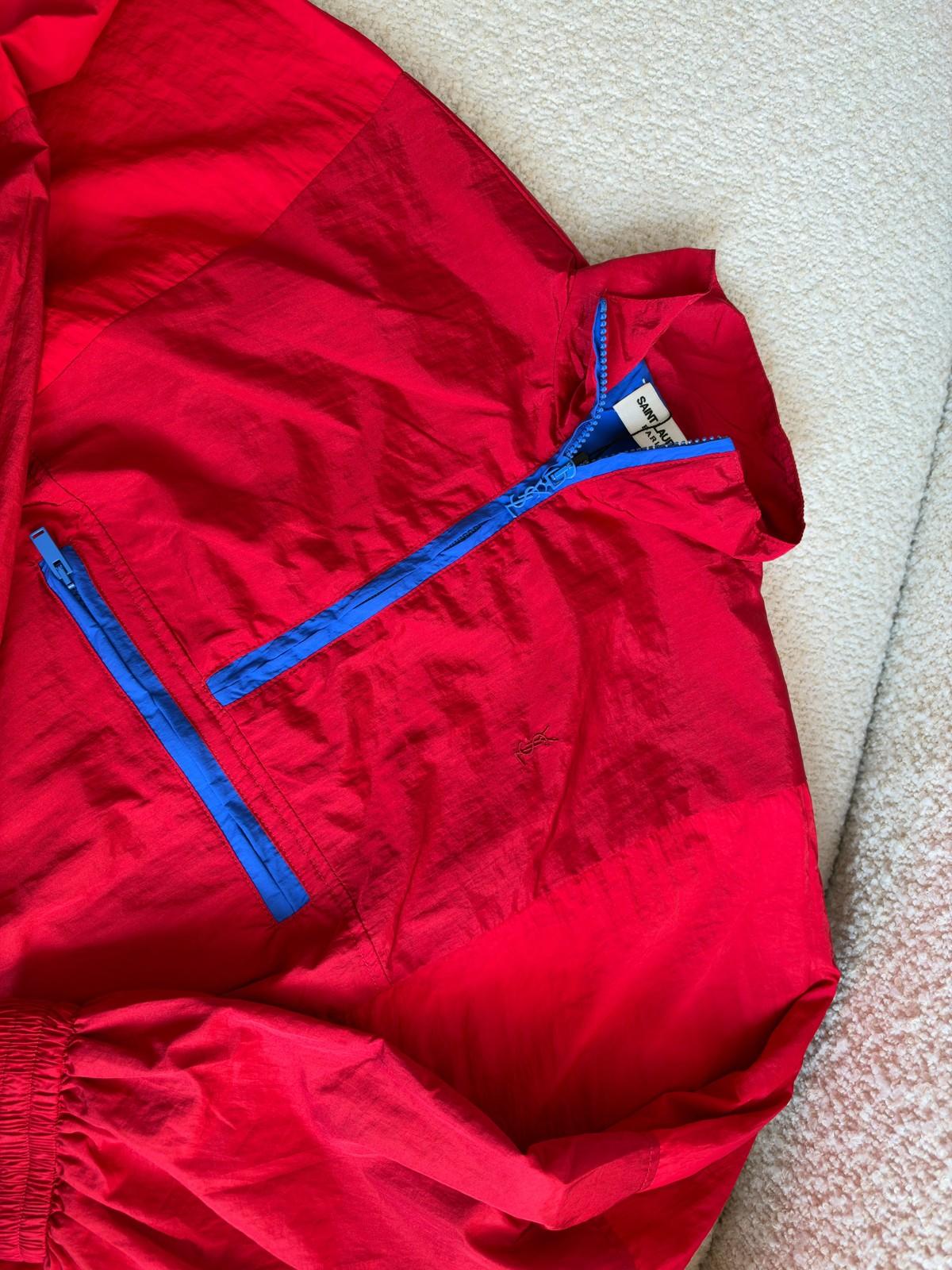 Red Nylon Half-Zip Windbreaker Jacket with Blue Zip Trim · 3