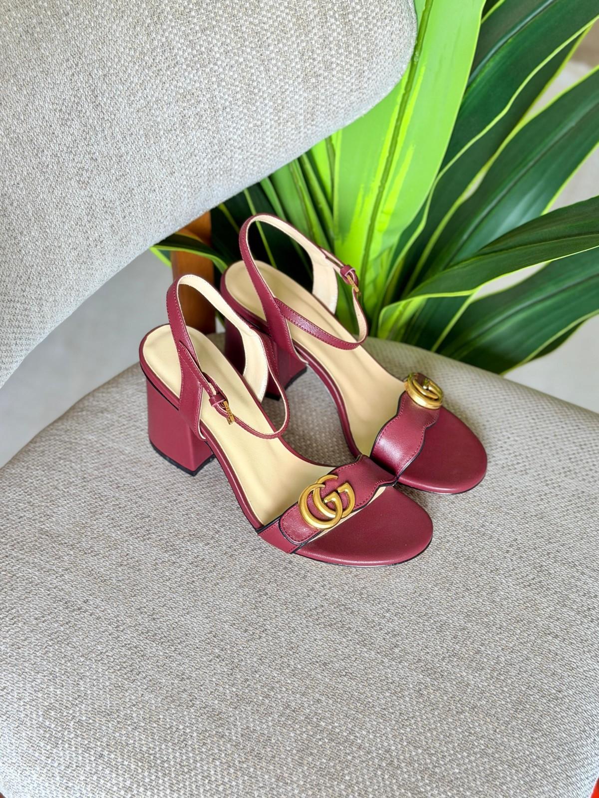 Gucci GG Marmont Slingback Block-Heel Sandal in Leather · 2
