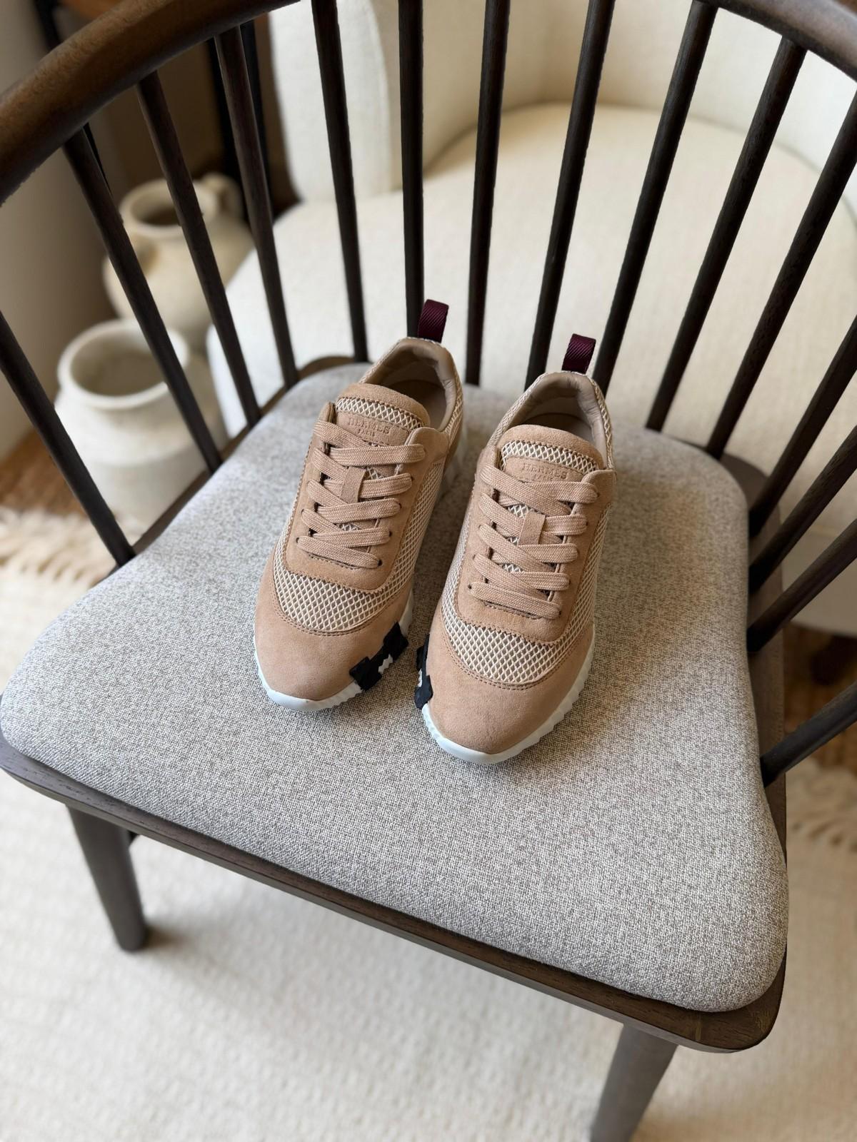Hermès Bouncing Sneaker in Mesh and Suede with Burgundy Trim · 3