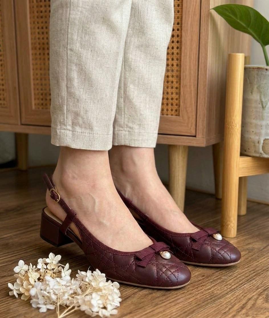 Quilted Pearl Bow Slingback Flats · 2