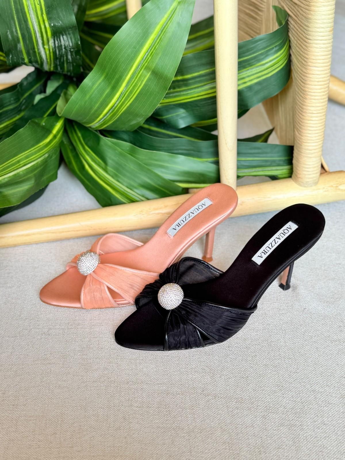Aquazzura crystal-embellished pleated satin mules · 2