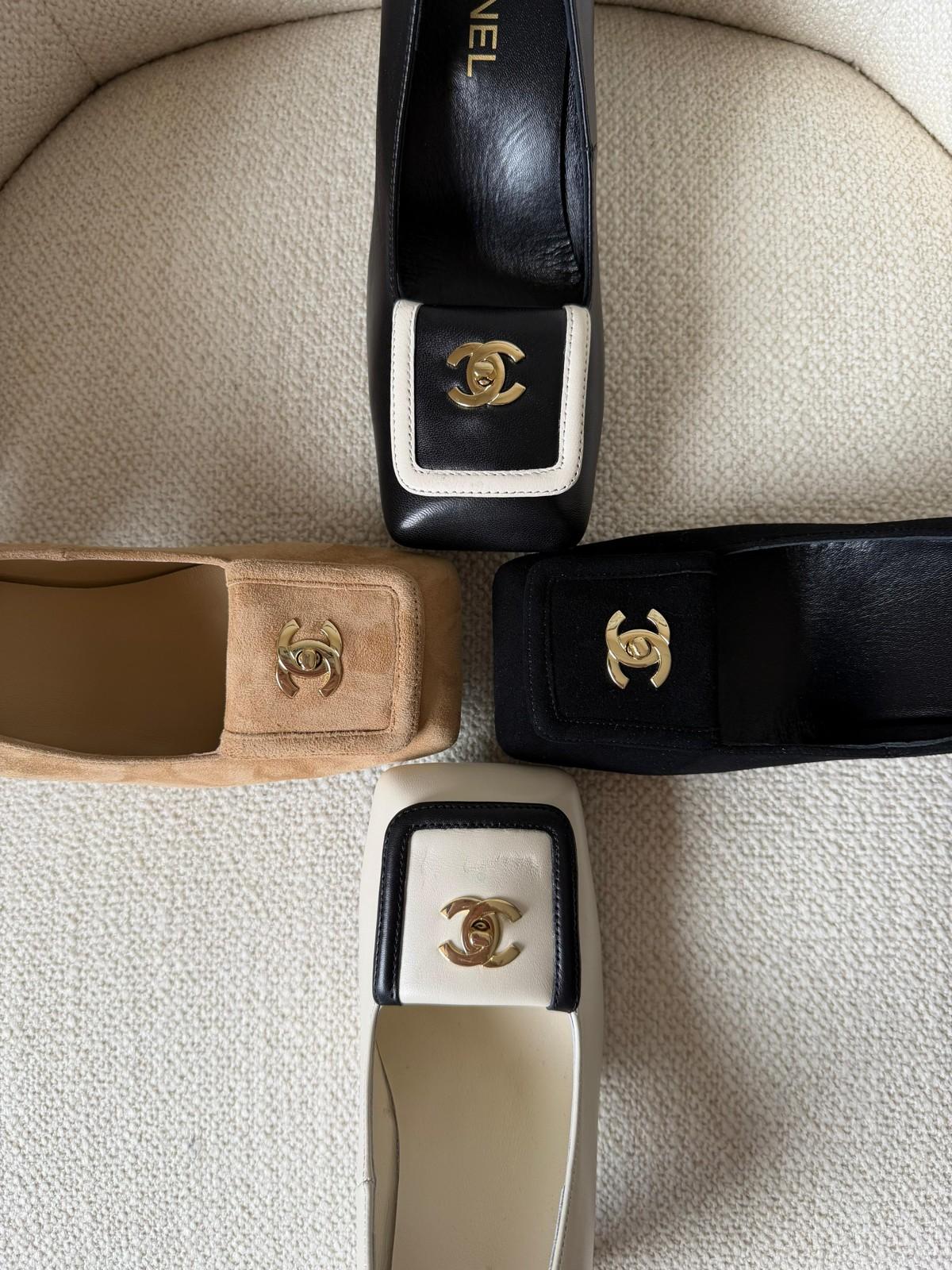 Chanel Square Toe CC Pumps in Suede and Calfskin · 3