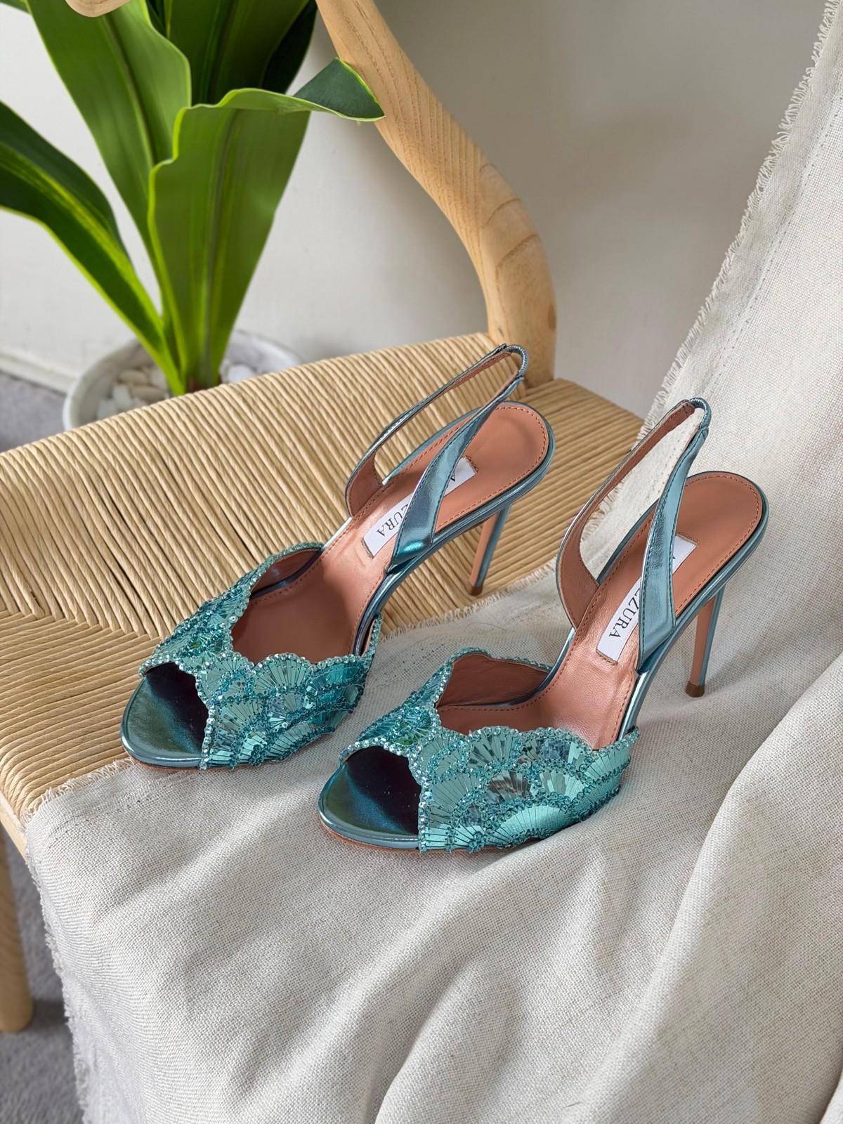 Aqua.zzura Mint Green Beaded Slingback Peep-Toe Stiletto Sandal · 3