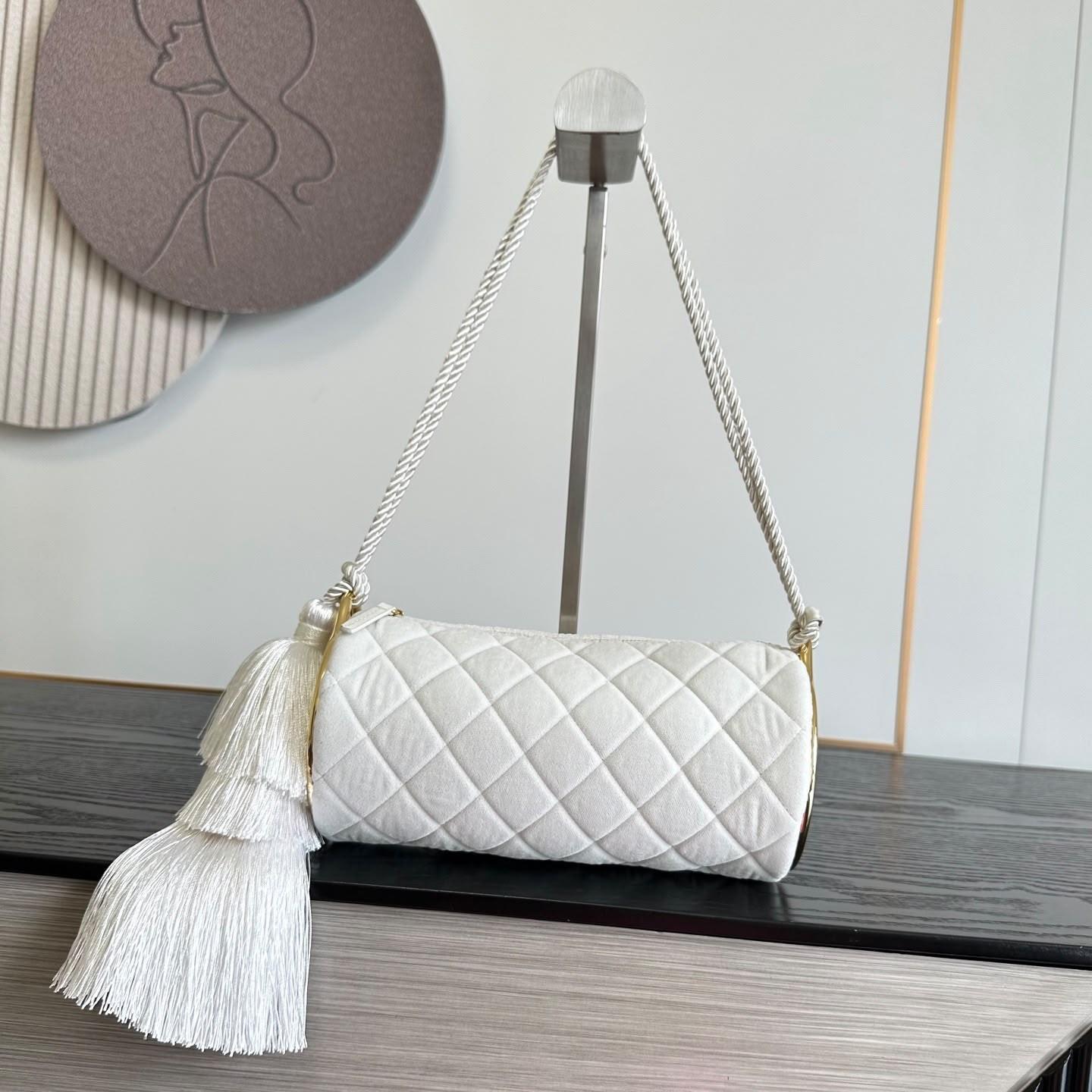 Chanel quilted velvet barrel bag with cord strap and tassel · 2