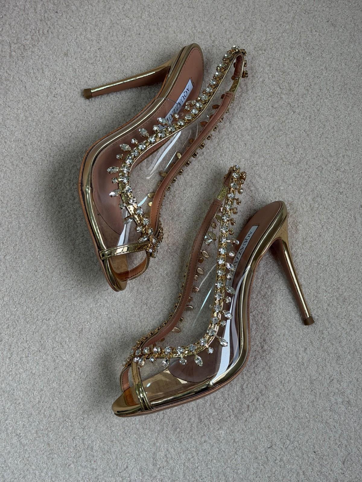 Aquazzura Crystal-Embellished Gold PVC Slingback Sandal 105mm · 2