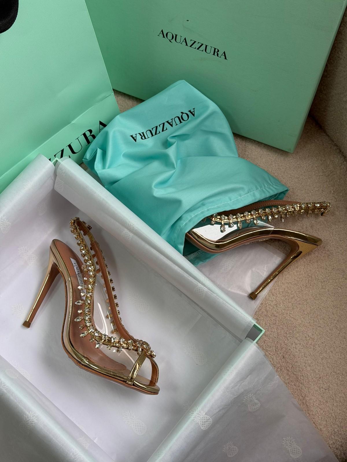 Aquazzura Crystal-Embellished Gold PVC Slingback Sandal 105mm · 3