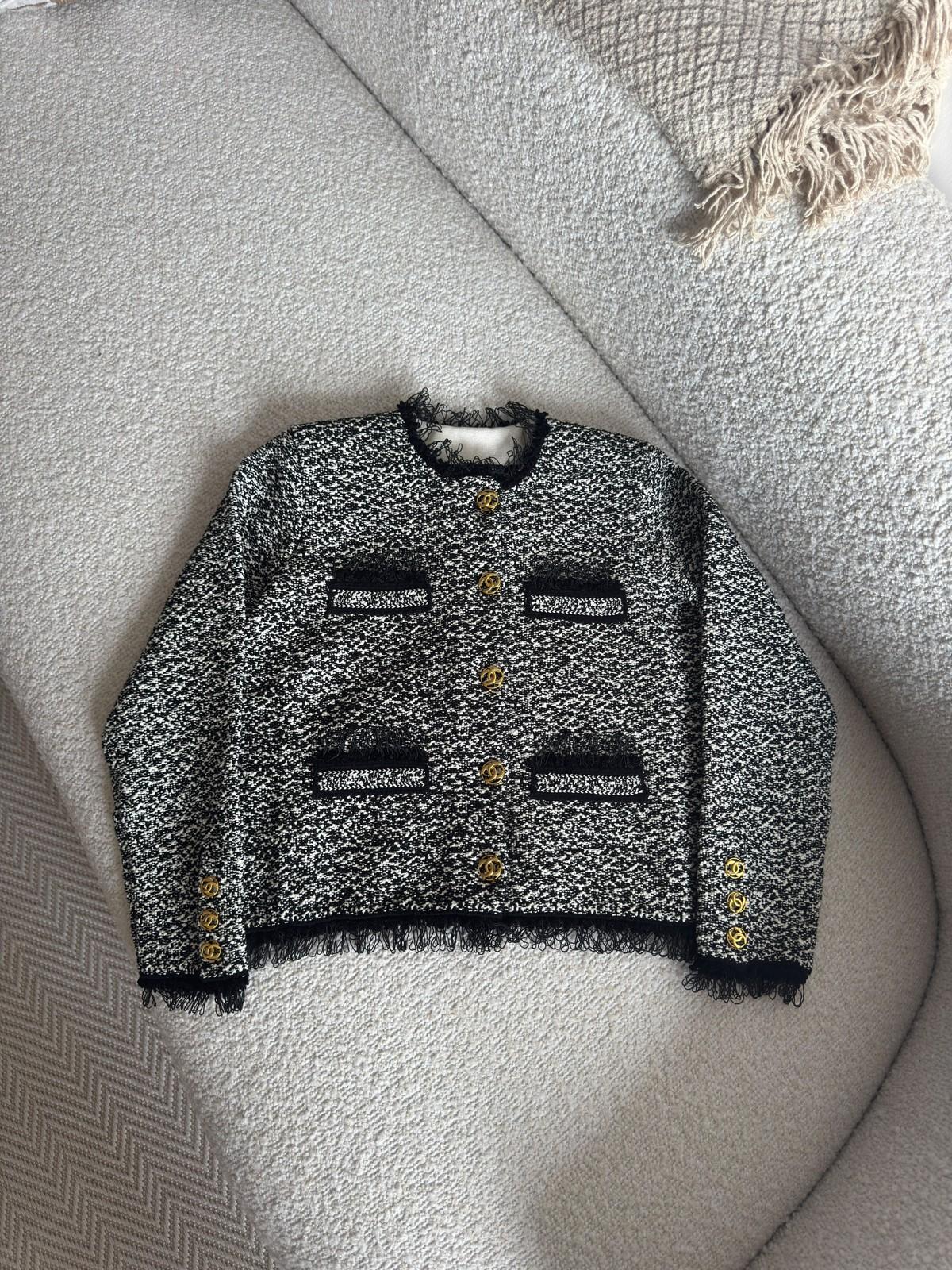 Chanel Tweed Jacket with Fringed Trim and Button Front · 2