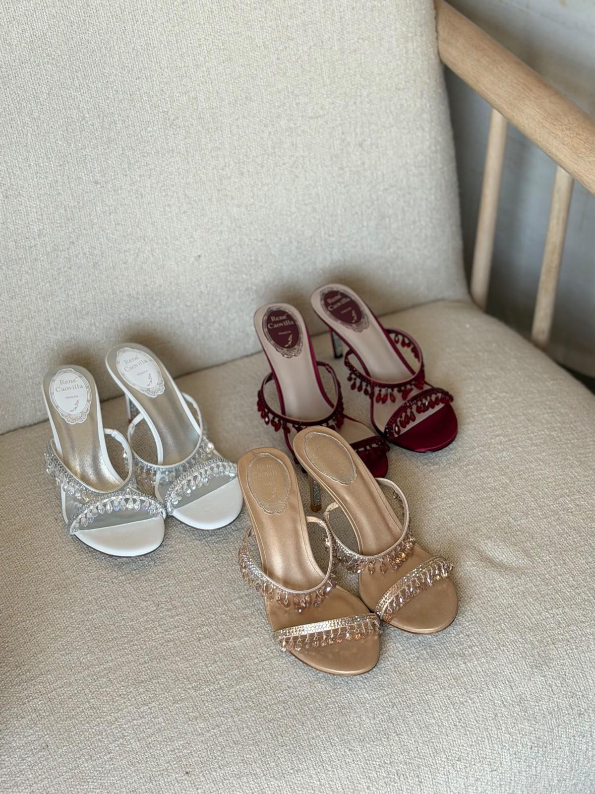 René Caovilla Crystal Embellished Slide Sandal · 2