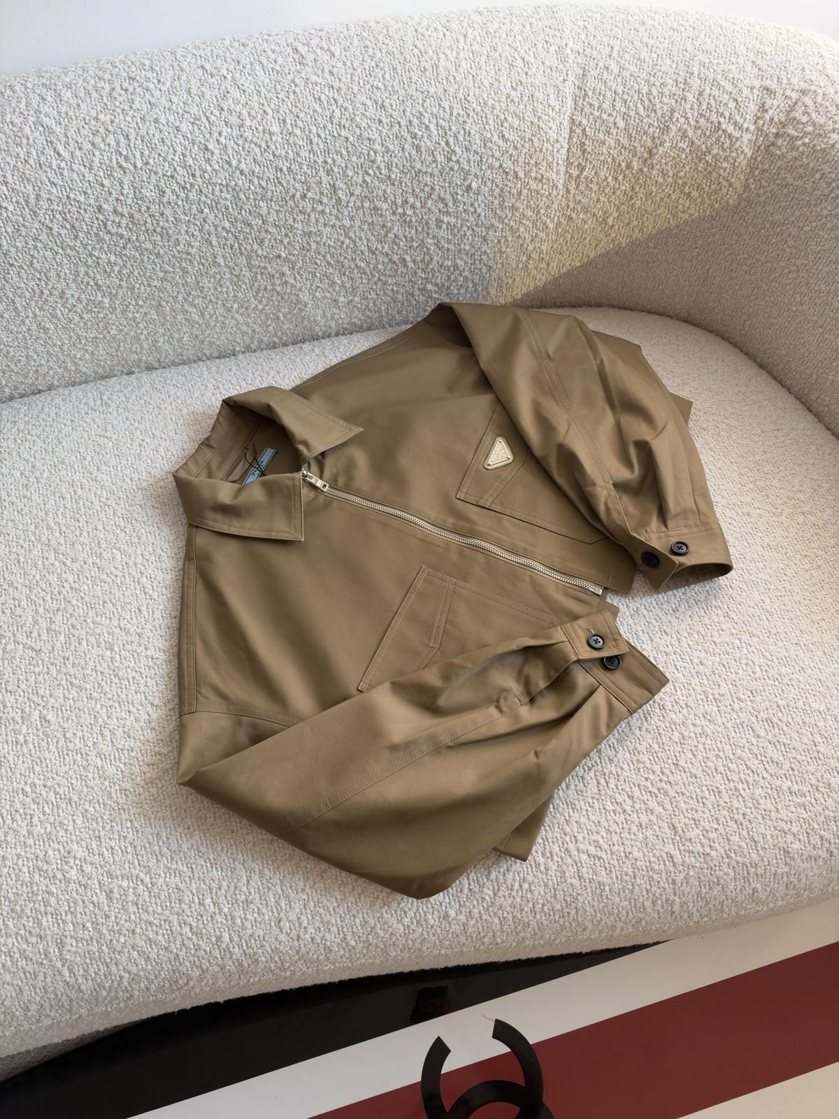 Prada Triangle Logo Zip-Up Blouson Jacket in Cotton Twill · 3