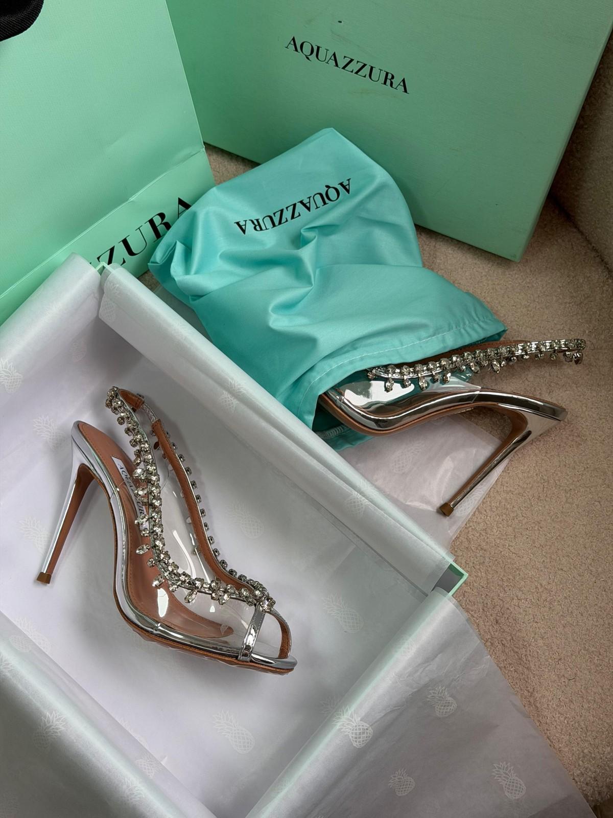 Aquazzura Crystal Embellished PVC Sandal 105 in Silver · 2
