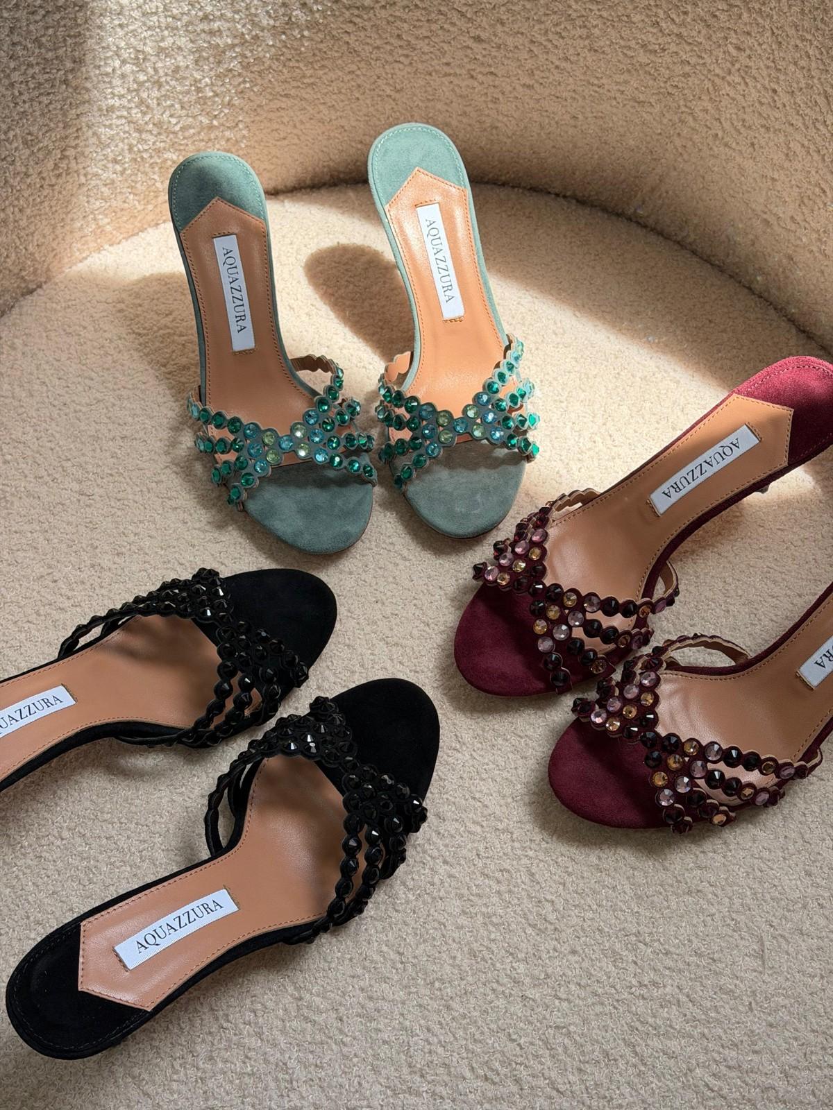 Aquazzura Beaded Crystal Mule Sandal in Suede · 3
