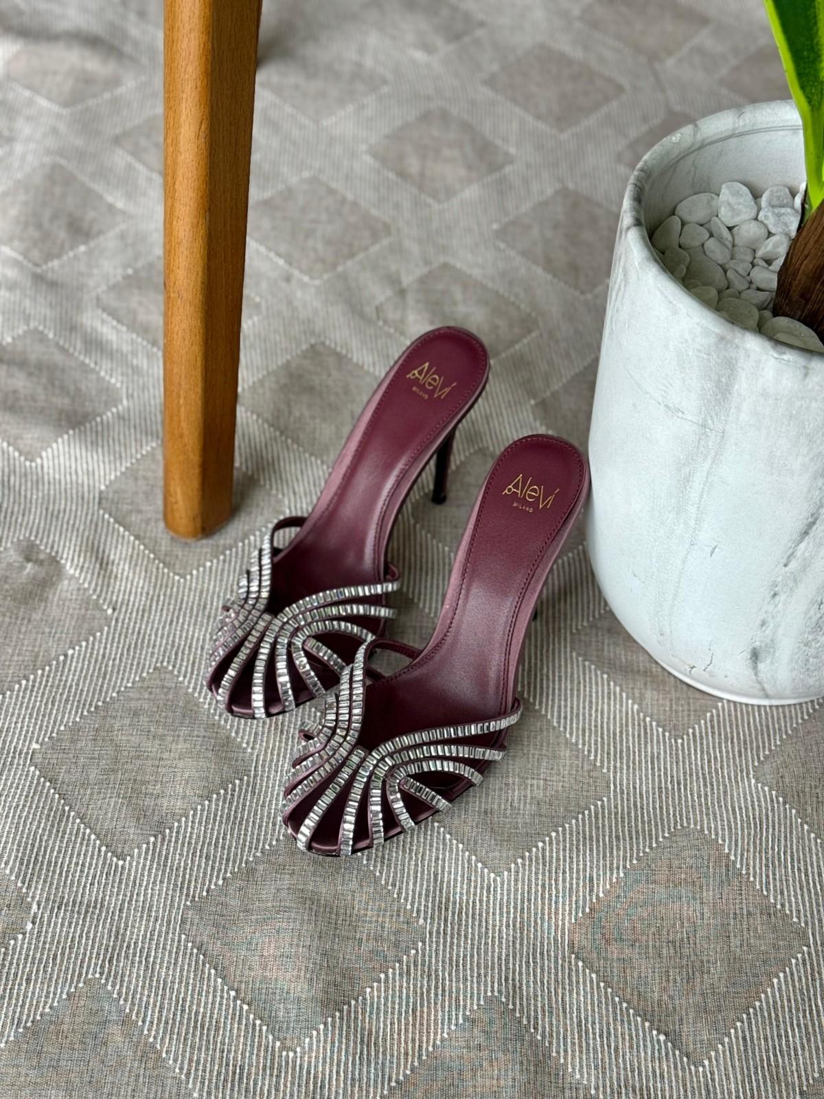 Alev Milano Rhinestone Strappy Stiletto Mule in Burgundy and Nude Leather · 3