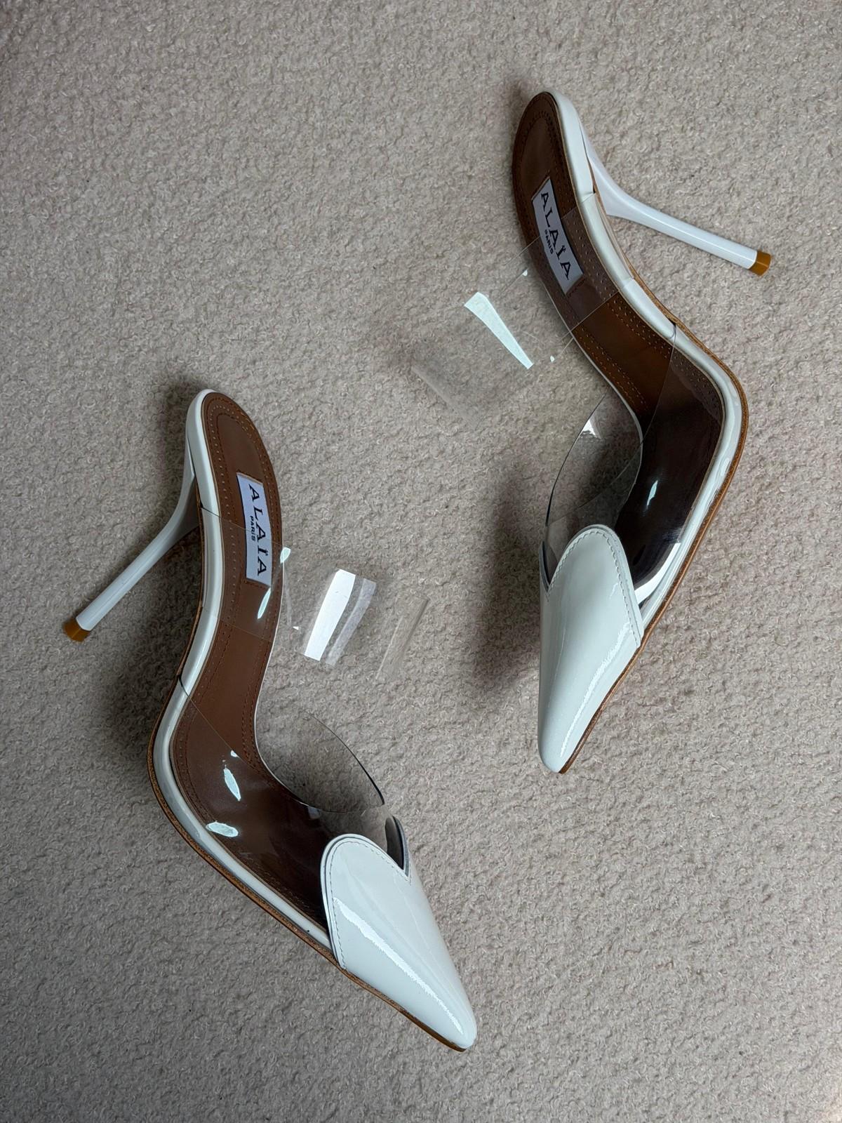 Alaïa Paris Patent & Clear PVC Pointed Mule Heels · 2