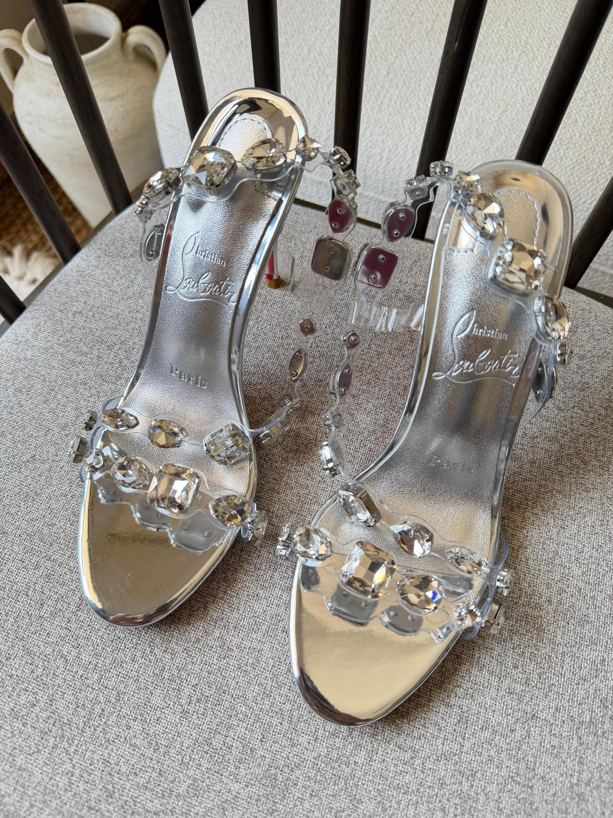Christian Louboutin Crystal-Embellished Silver Sandals · 3