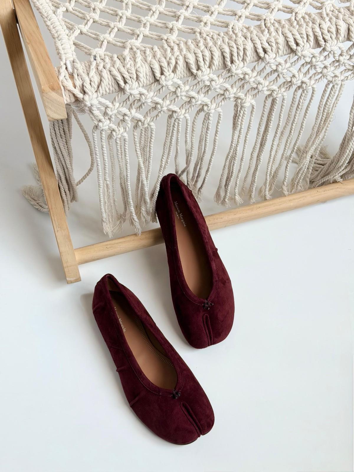 Burgundy Suede Ballet Flats with Bow