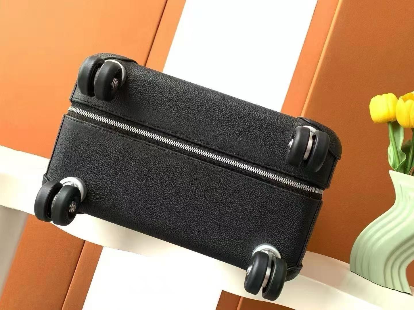 Hermès R.M.S Cargo Cabin Suitcase in Black Leather and Grey Canvas · 3