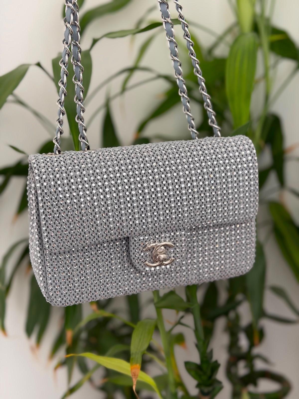 Chanel mini flap bag covered in silver crystals with a crystal CC clasp · 3