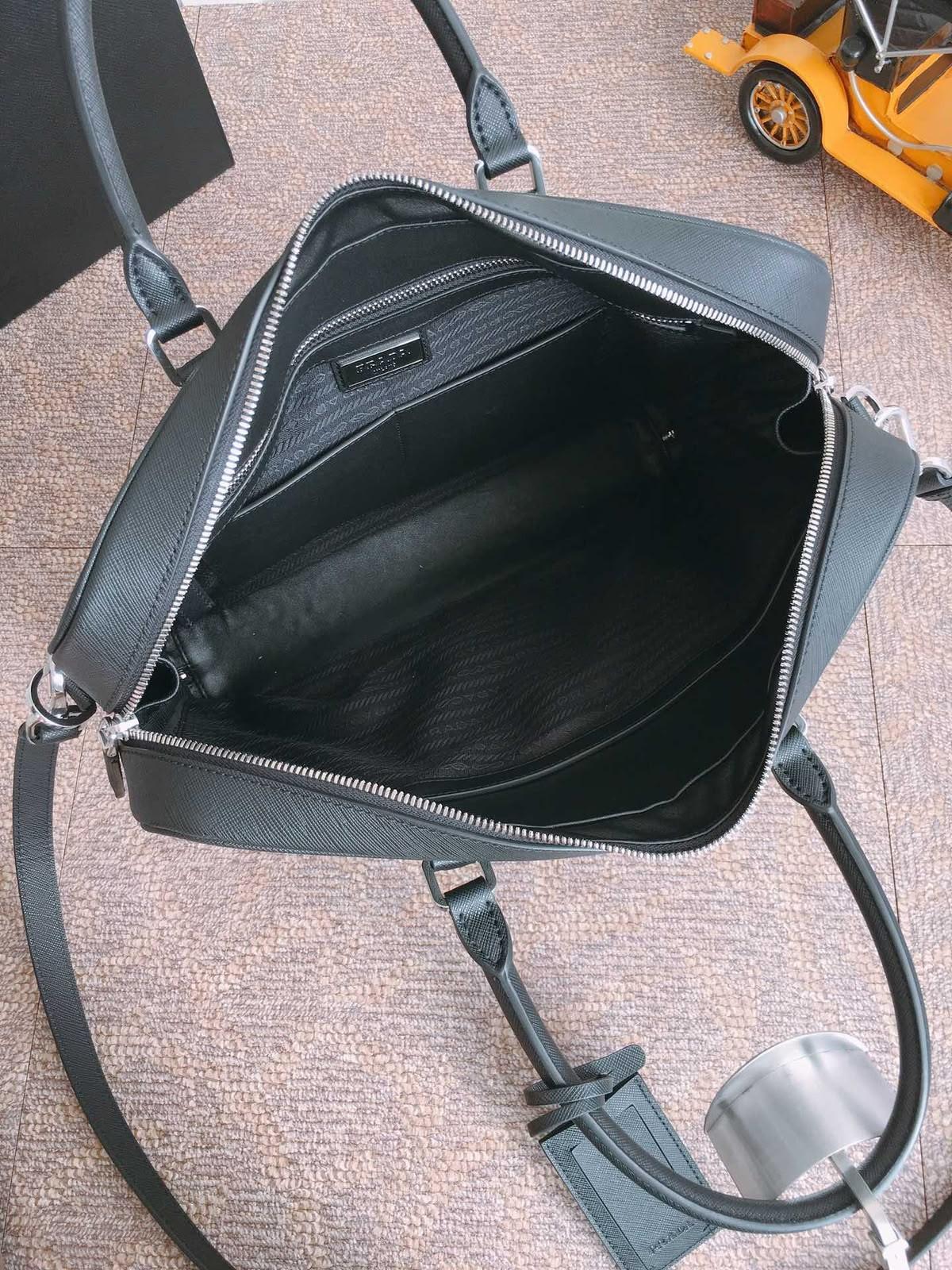 Prada Saffiano Leather Briefcase in Black · 3