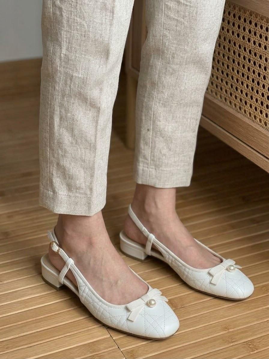 Quilted Pearl Bow Slingback Flats · 3