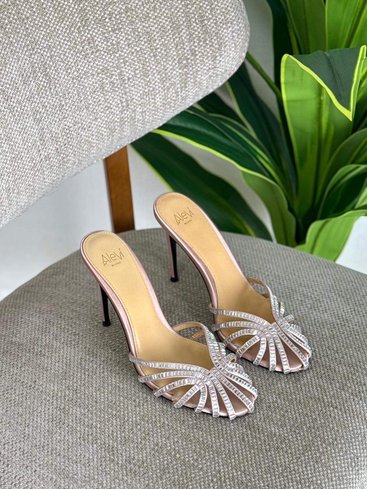 Alev Milano Rhinestone Strappy Stiletto Mule in Burgundy and Nude Leather · 2
