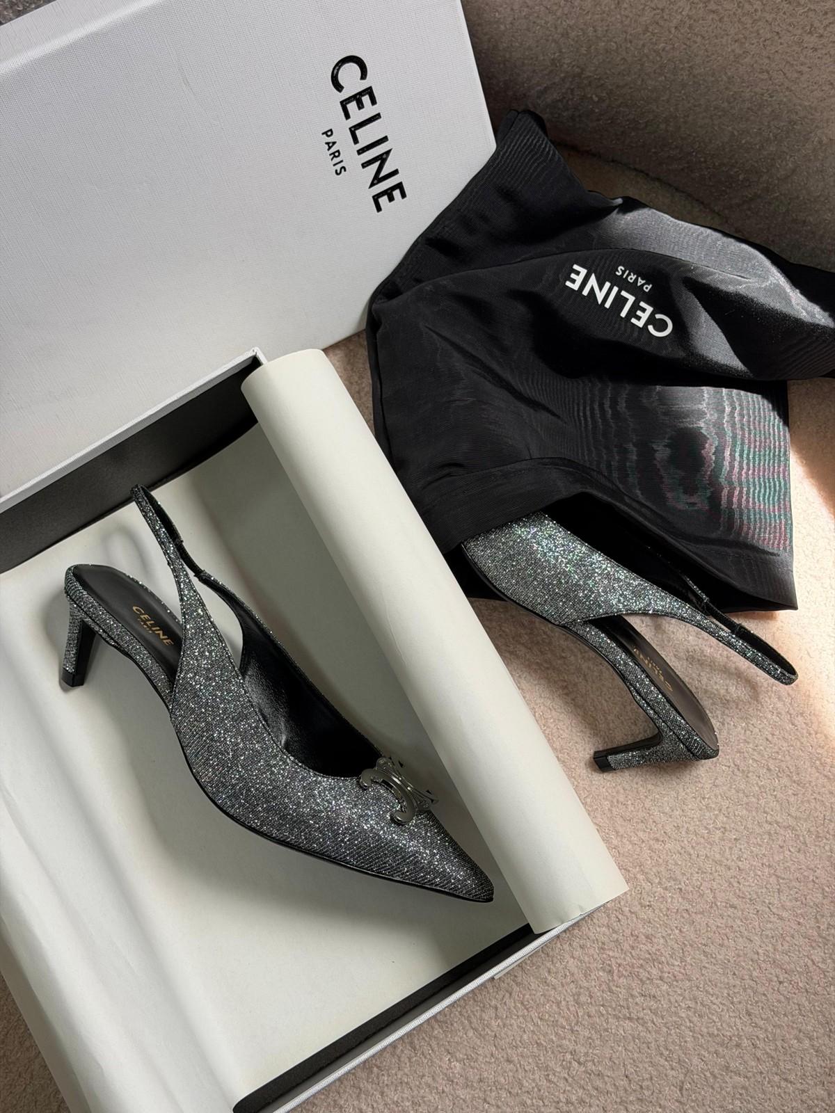 Celine Triomphe Slingback Pumps in Silver Glitter Fabric · 3