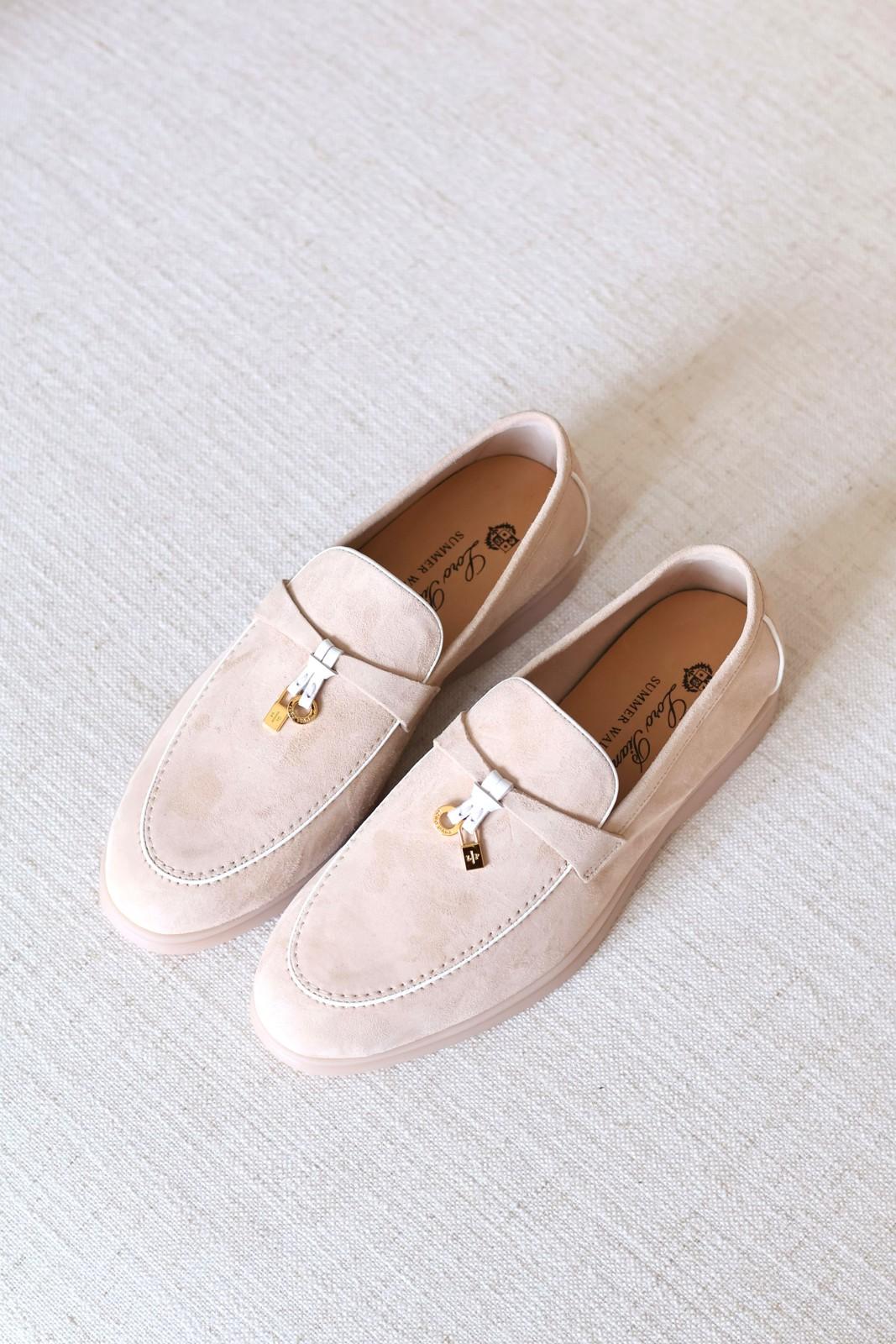 Loro Piana Summer Charms Walk suede loafers, olive and beige · 2