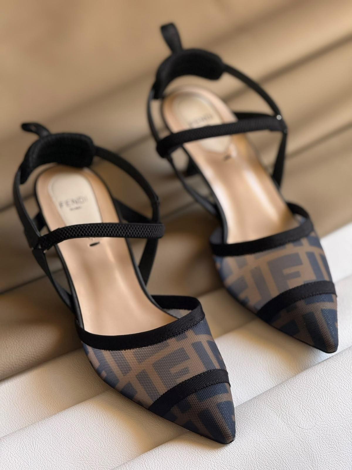Fendi Colibrì FF-motif mesh slingback pumps
