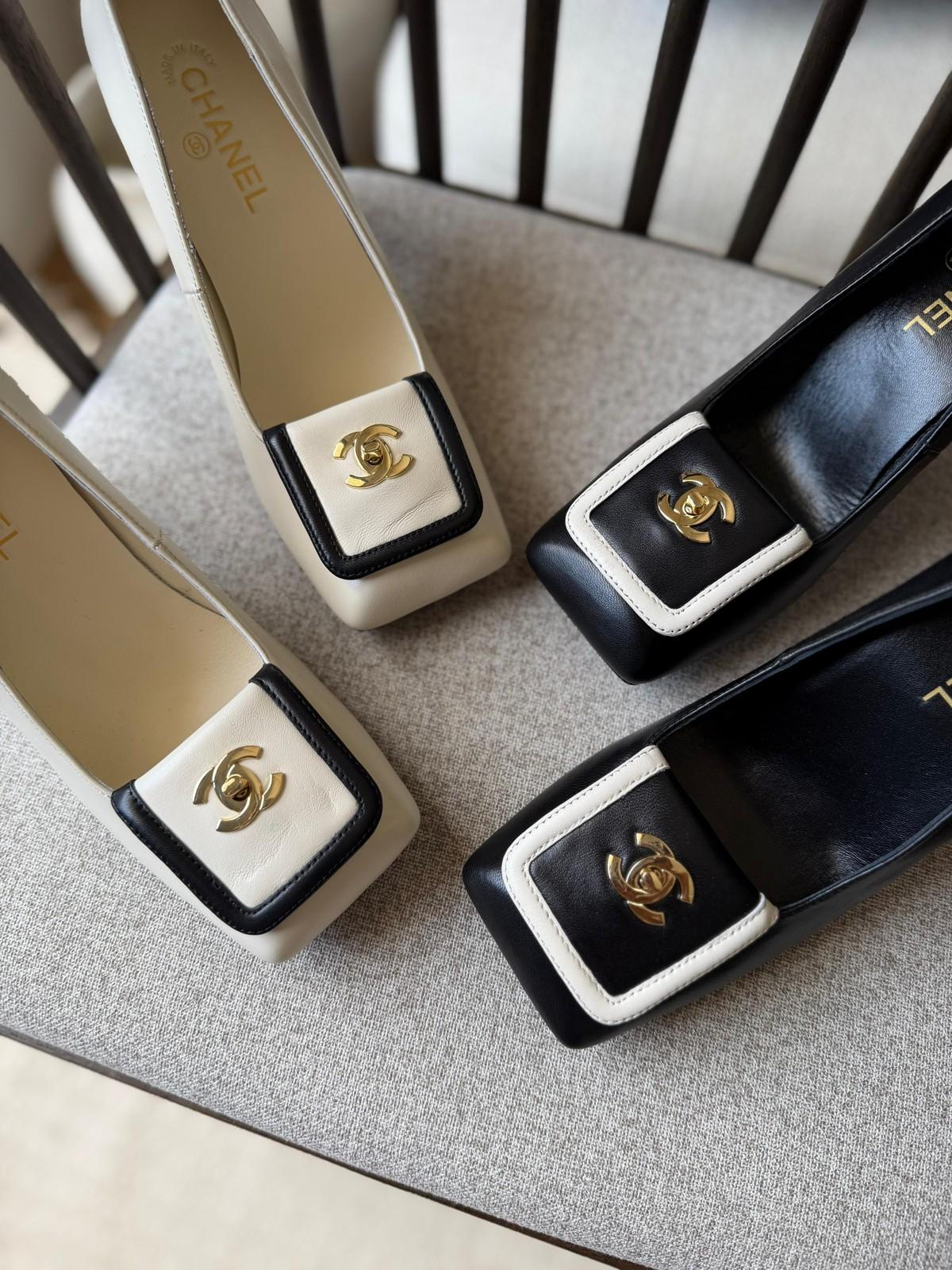 Chanel Square-Toe CC Flats in Calfskin with Contrast Cap Toe · 2