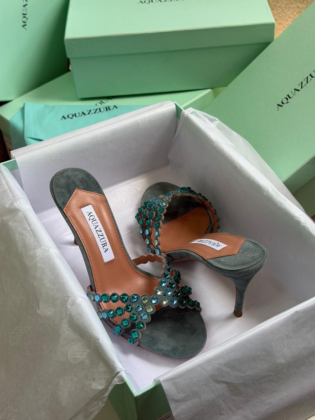 Aquazzura Patent Crystal Embellished High Heel Sandals · 2