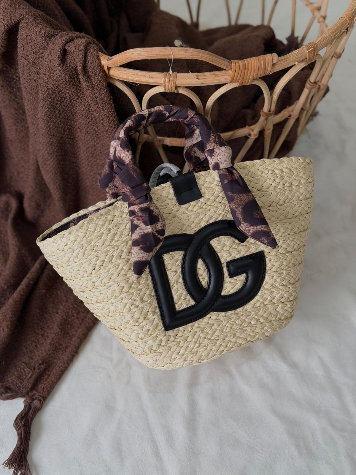 Dolce & Gabbana DG logo straw bucket bag with silk scarf handles · 2