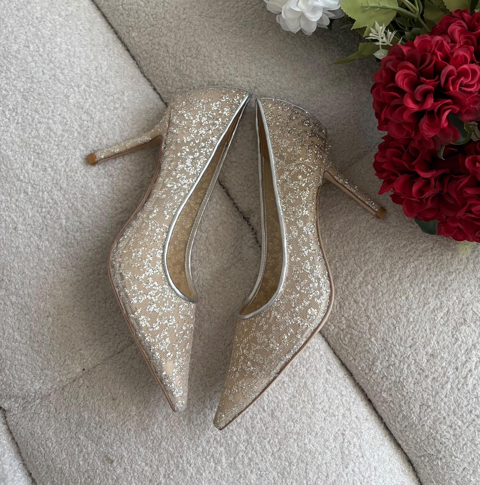 Jimmy Choo gold glitter pointed pumps with stiletto heel · 2