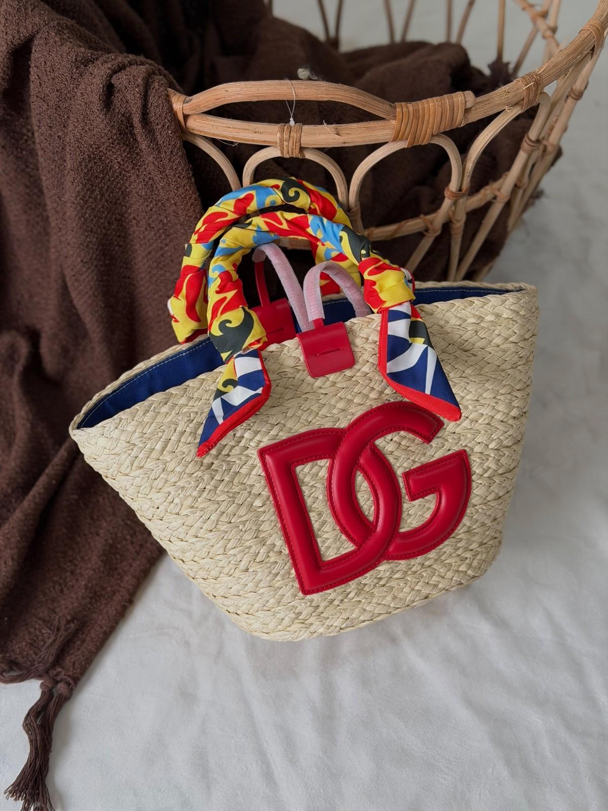 Dolce & Gabbana DG logo straw bucket bag with silk scarf handles · 3