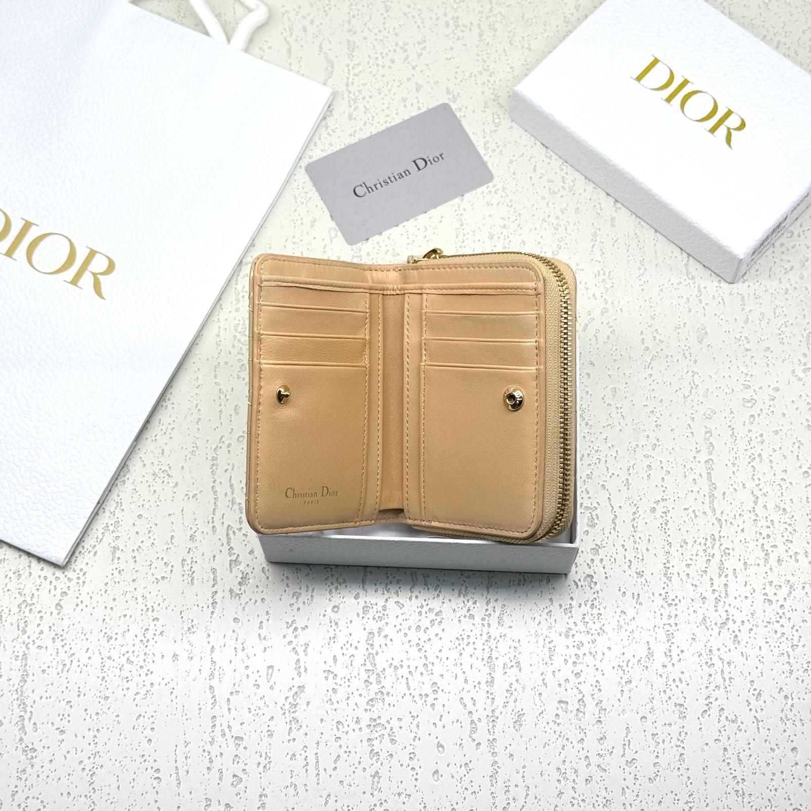 Christian Dior Lady Dior Compact Zip Wallet in Cannage Lambskin · 2